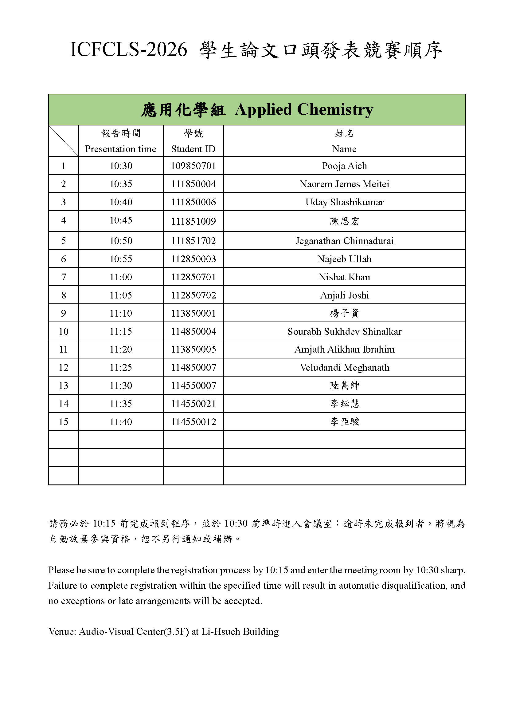 ICFCLS 2026 學生論文口頭發表競賽排序1150320 頁面 2
