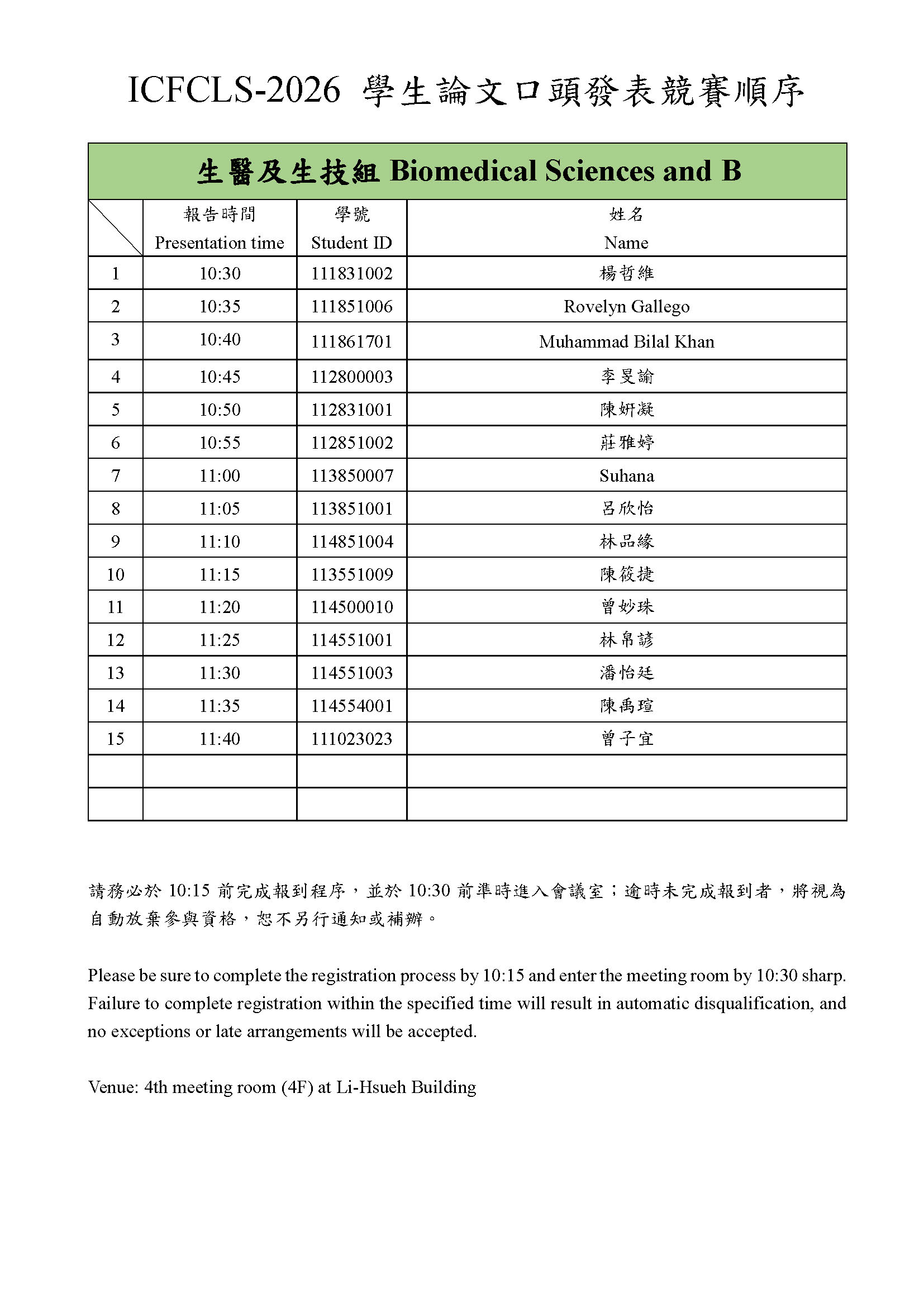ICFCLS 2026 學生論文口頭發表競賽排序1150320 頁面 4